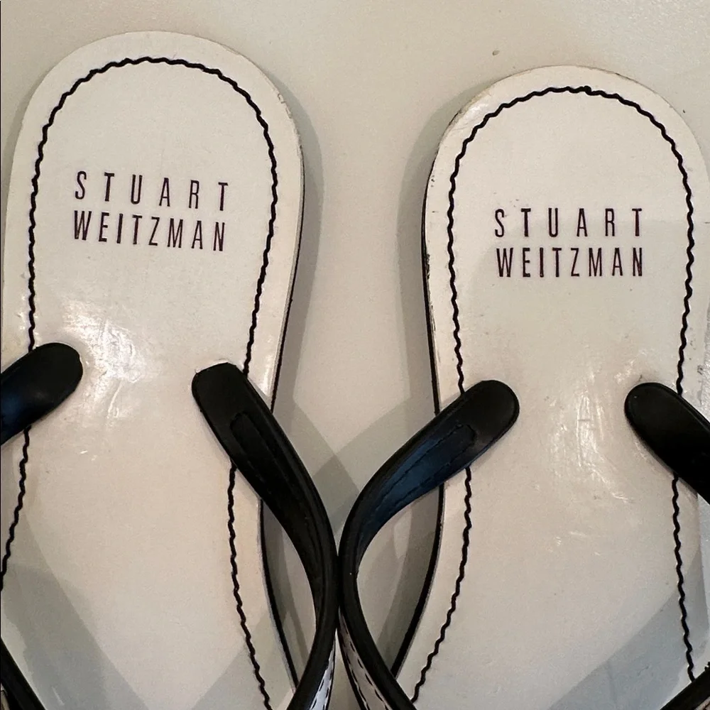 Stuart Weitzman Black and White Flip-Flop Sandals